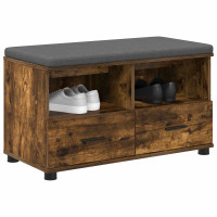 Produktbild för Hallbänk Rökt Ek 80 x 38 x 46 cm Konstruerat Trä och Tyg