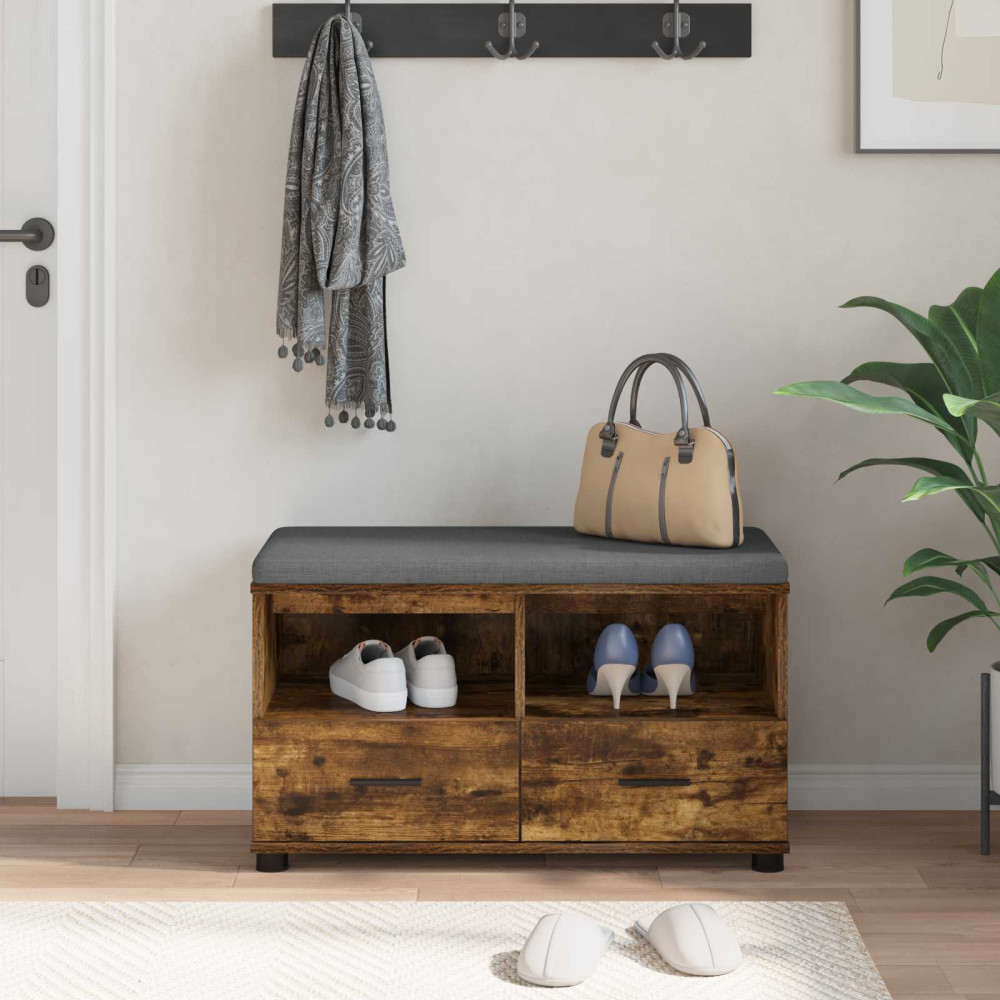 Produktbild för Hallbänk Rökt Ek 80 x 38 x 46 cm Konstruerat Trä och Tyg