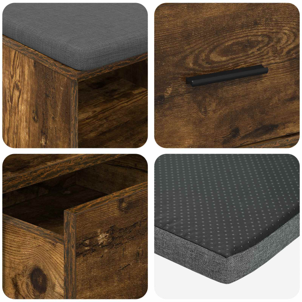 Produktbild för Hallbänk Rökt Ek 80 x 38 x 46 cm Konstruerat Trä och Tyg