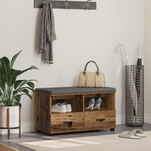 vidaXL Hallbänk Gammalt trä 80 x 38 x 46 cm Konstruerat Trä och Tyg