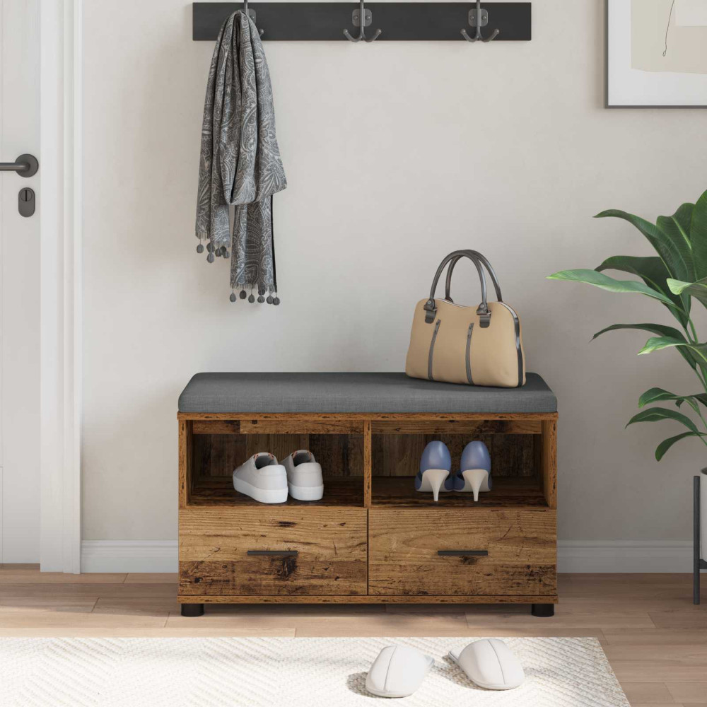 Produktbild för Hallbänk Gammalt trä 80 x 38 x 46 cm Konstruerat Trä och Tyg