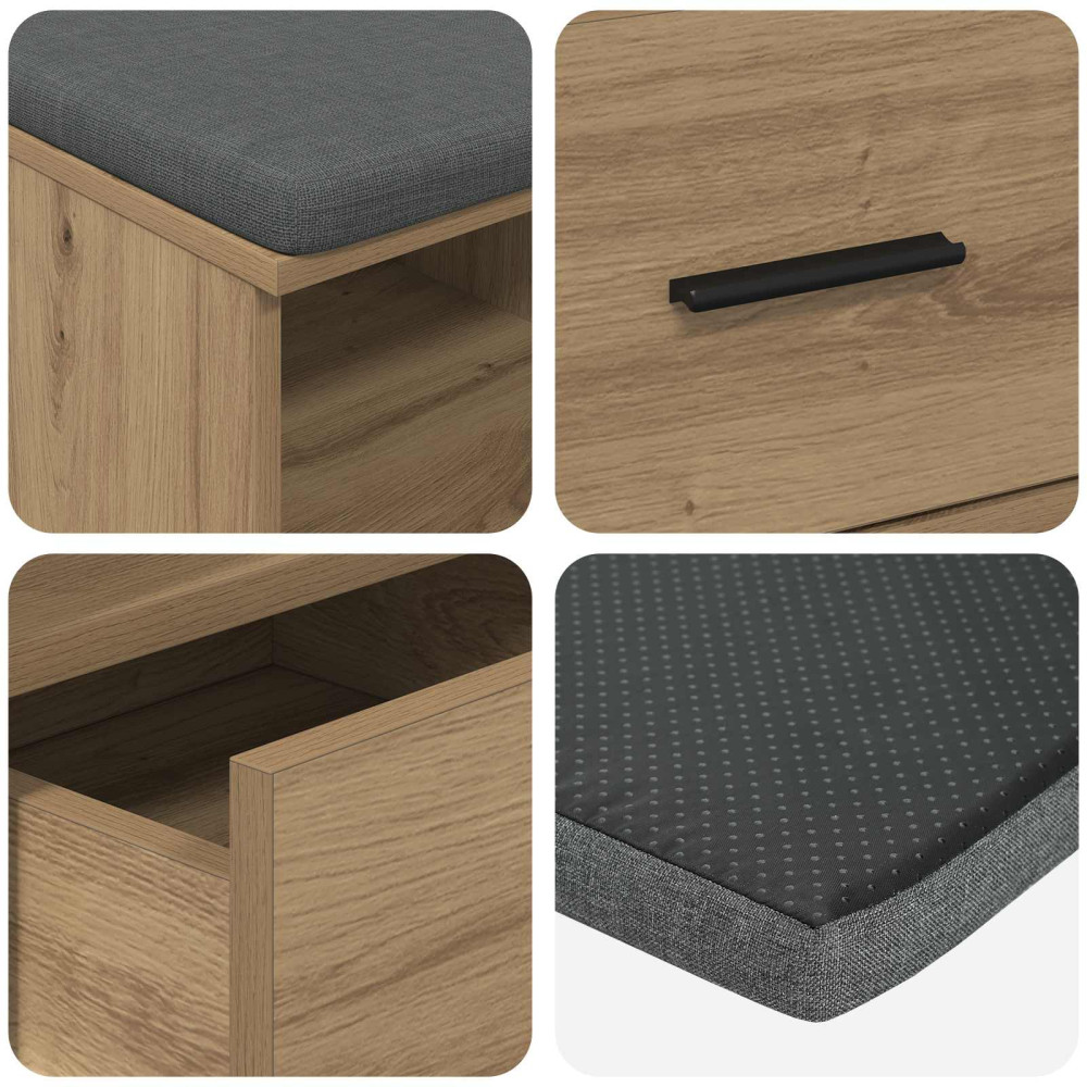 Produktbild för Hallbänk Artisan Ek 80 x 38 x 46 cm Konstruerat Trä och Tyg
