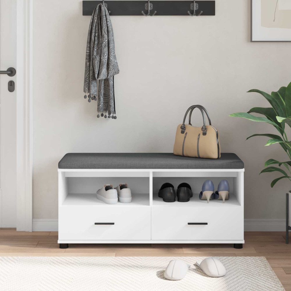 Produktbild för Hallbänk med kudde Vit 100 x 38 x 46 cm Konstruerat Trä och Tyg