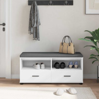 Produktbild för Hallbänk med kudde Vit 100 x 38 x 46 cm Konstruerat Trä och Tyg