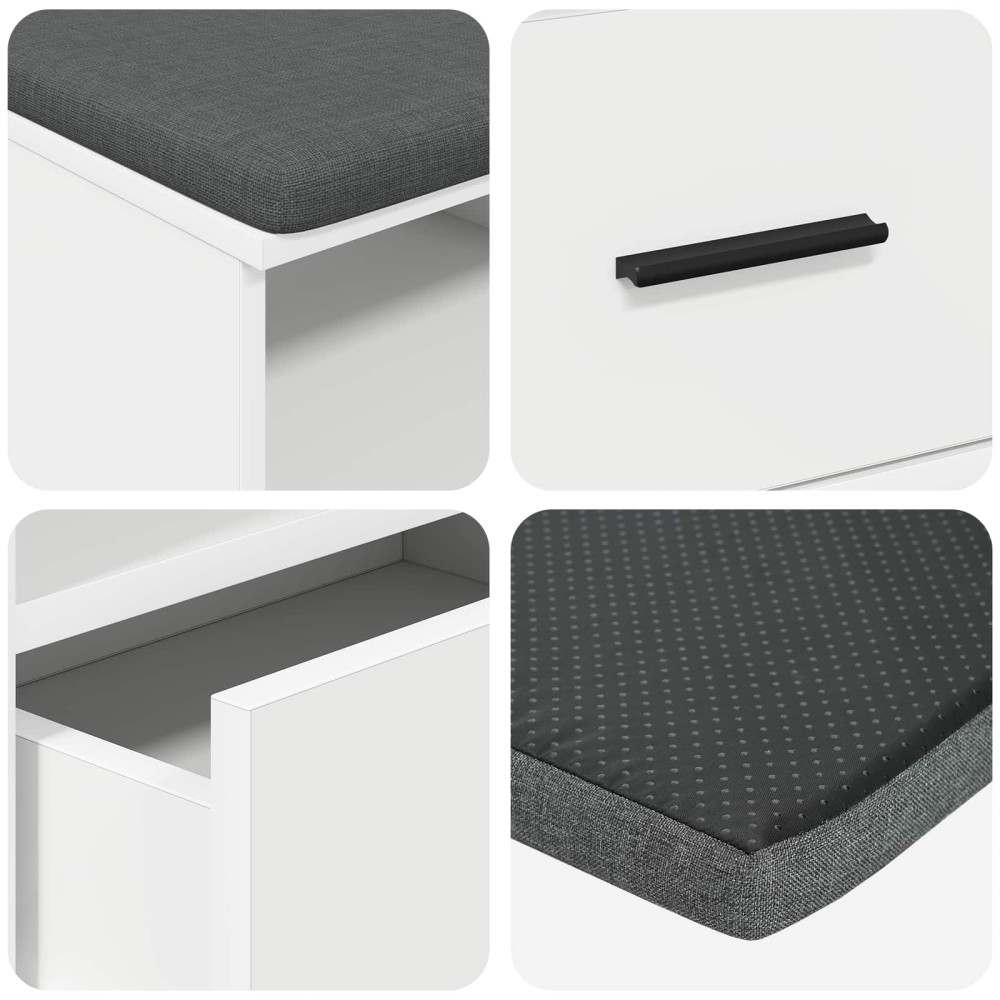 Produktbild för Hallbänk med kudde Vit 100 x 38 x 46 cm Konstruerat Trä och Tyg