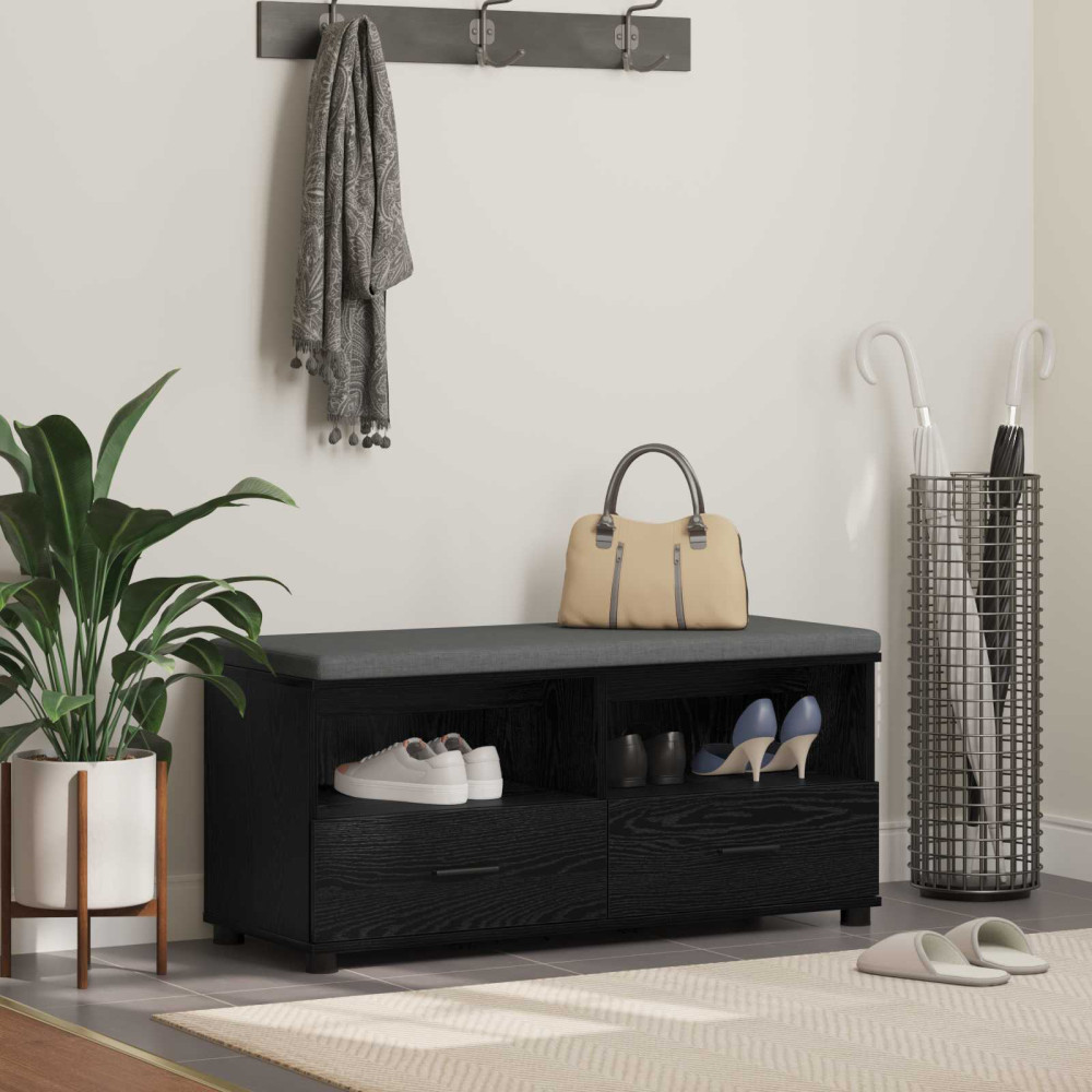 Produktbild för Hallbänk Svart Ek 100 x 38 x 46 cm Konstruerat Trä och Tyg