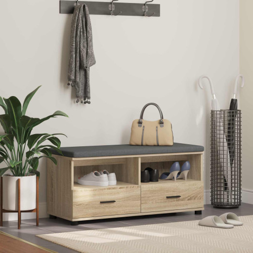 vidaXL Hallbänk Sonoma-ek 100 x 38 x 46 cm Konstruerat Trä och Tyg