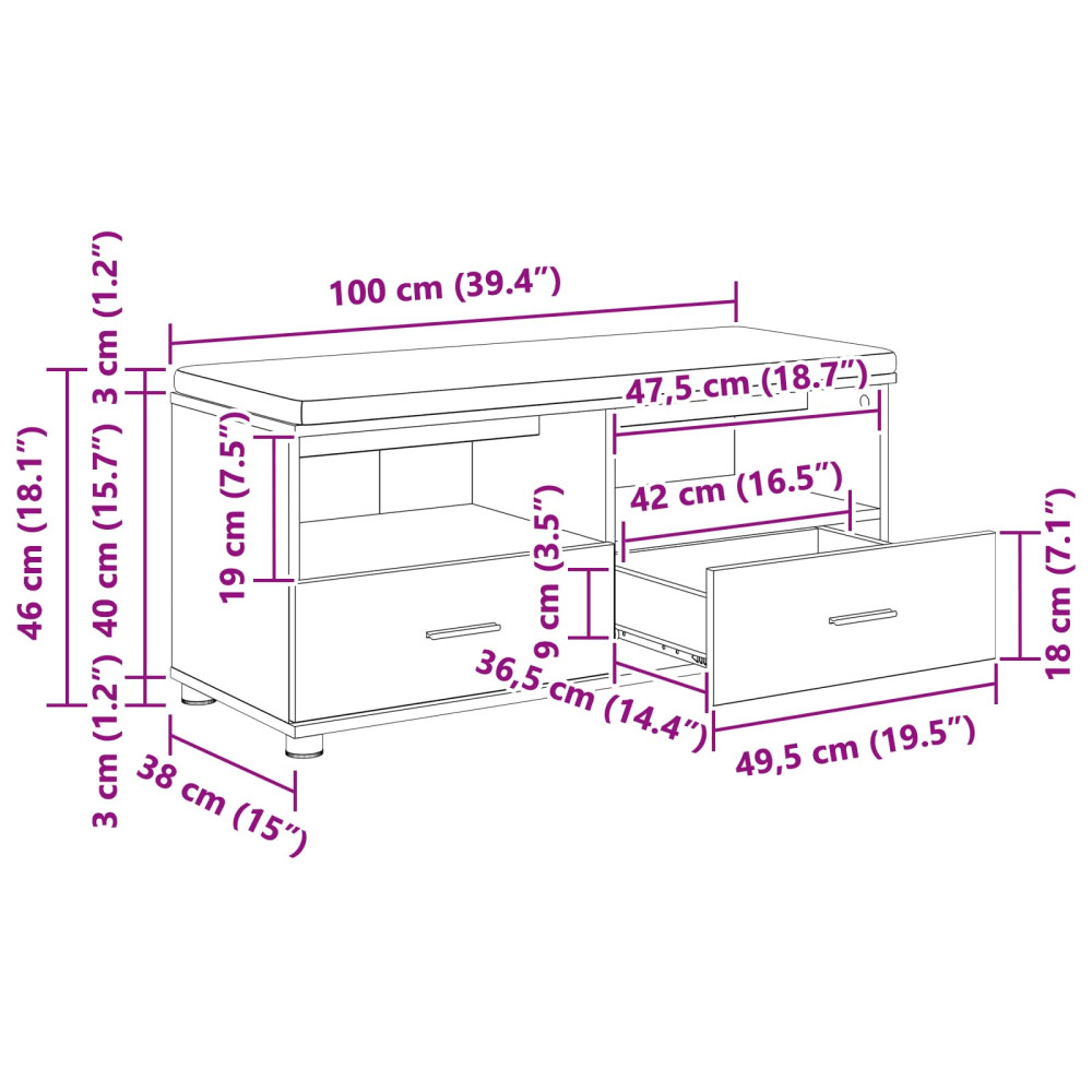 Produktbild för Hallbänk Sonoma-ek 100 x 38 x 46 cm Konstruerat Trä och Tyg