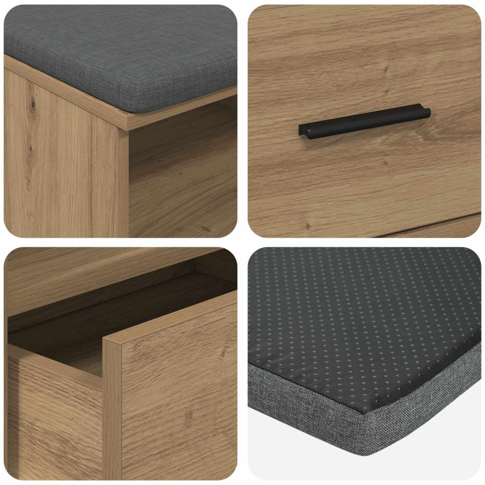 Produktbild för Hallbänk Artisan Ek 100 x 38 x 46 cm Konstruerat Trä och Tyg