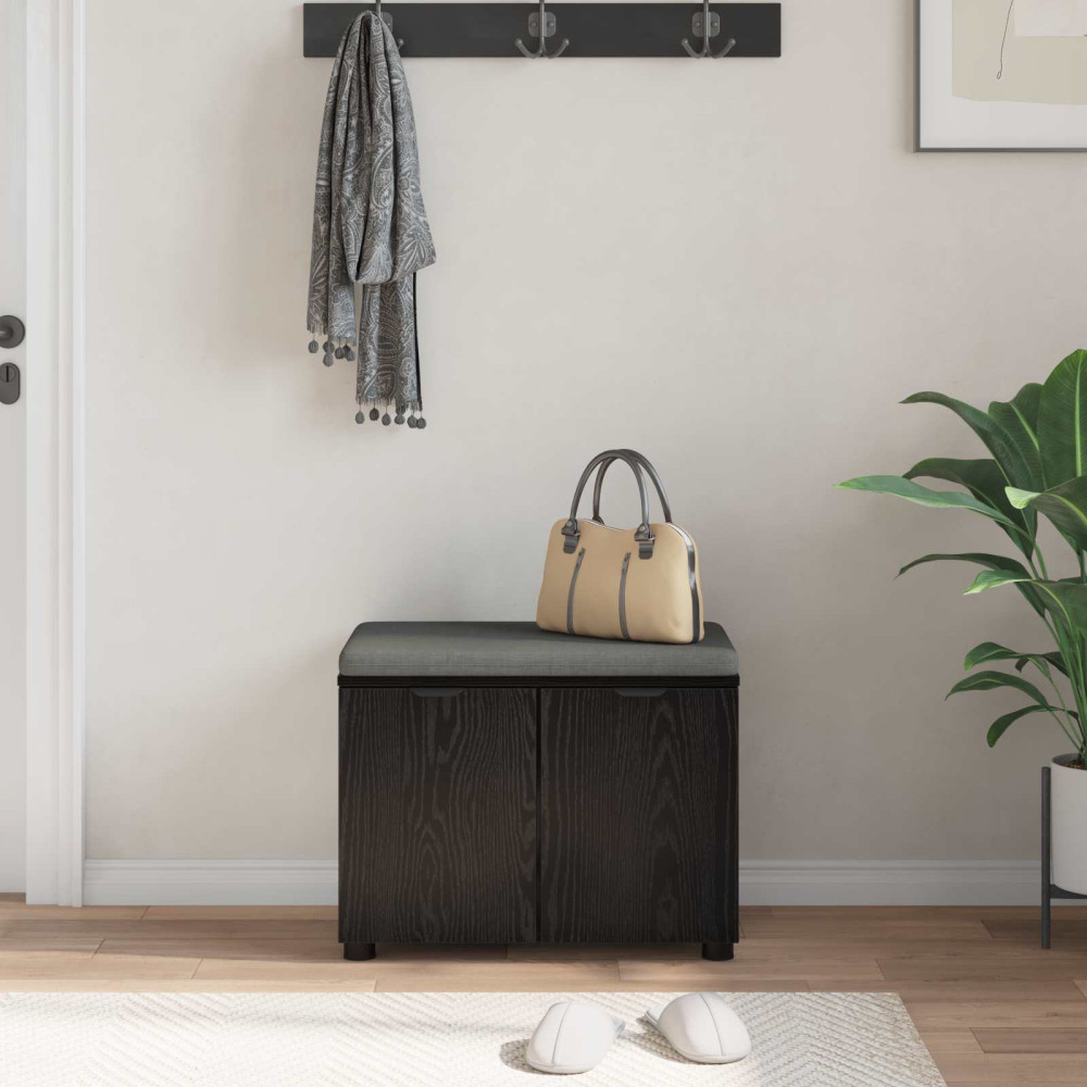 Produktbild för Hallbänk Svart Ek 60 x 38 x 46 cm Konstruerat Trä och Tyg
