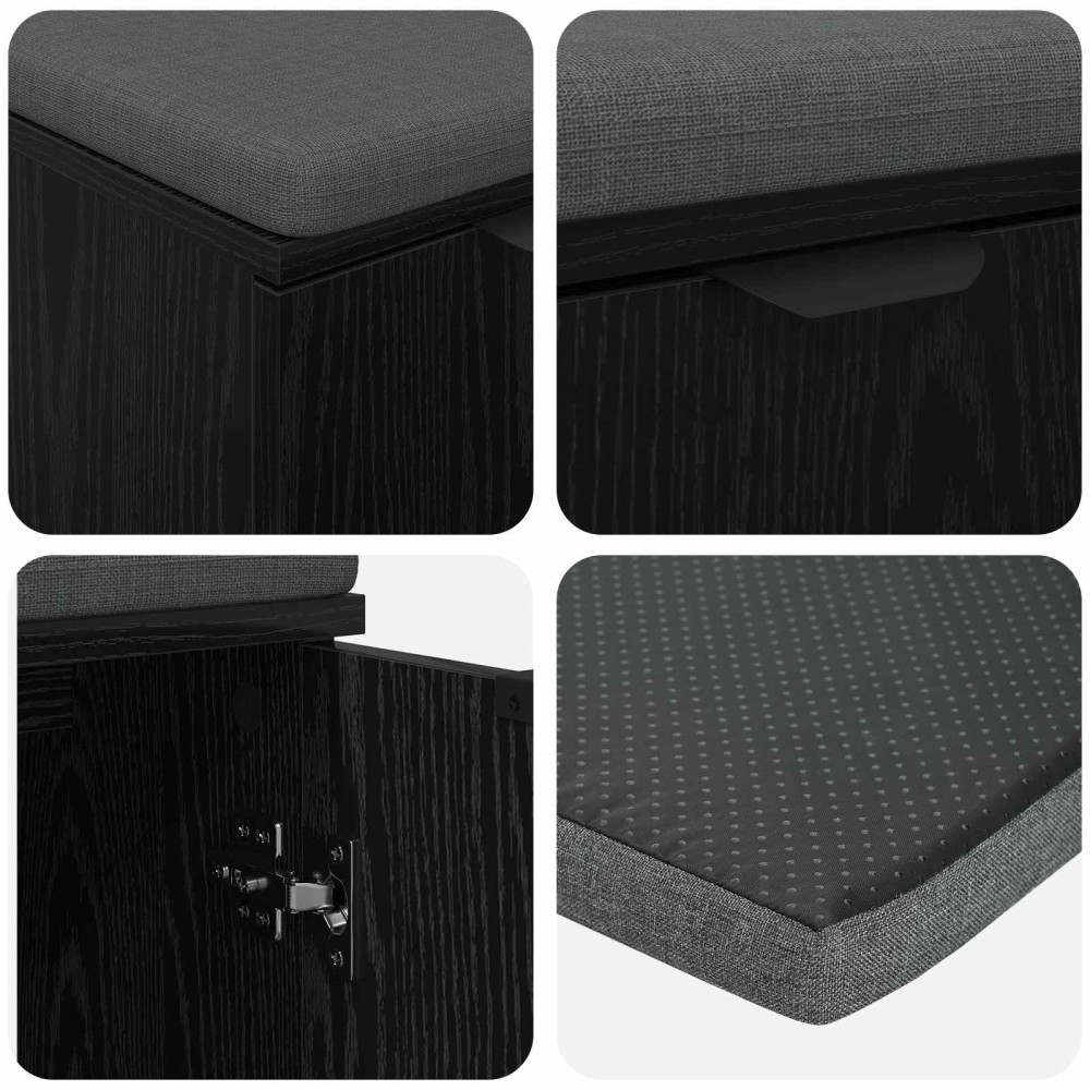 Produktbild för Hallbänk Svart Ek 60 x 38 x 46 cm Konstruerat Trä och Tyg