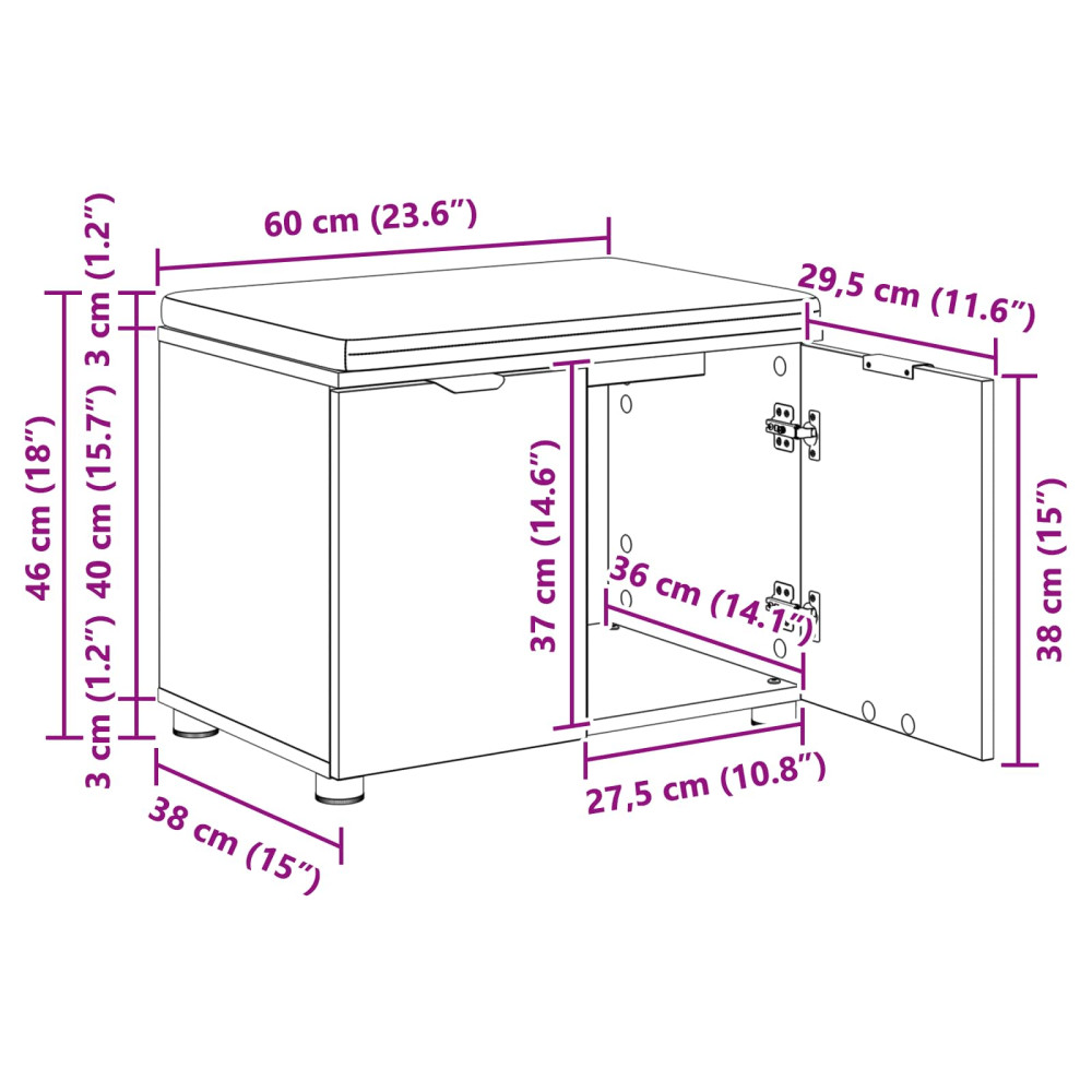 Produktbild för Hallbänk BetongGrå 60 x 38 x 46 cm Konstruerat Trä och Tyg