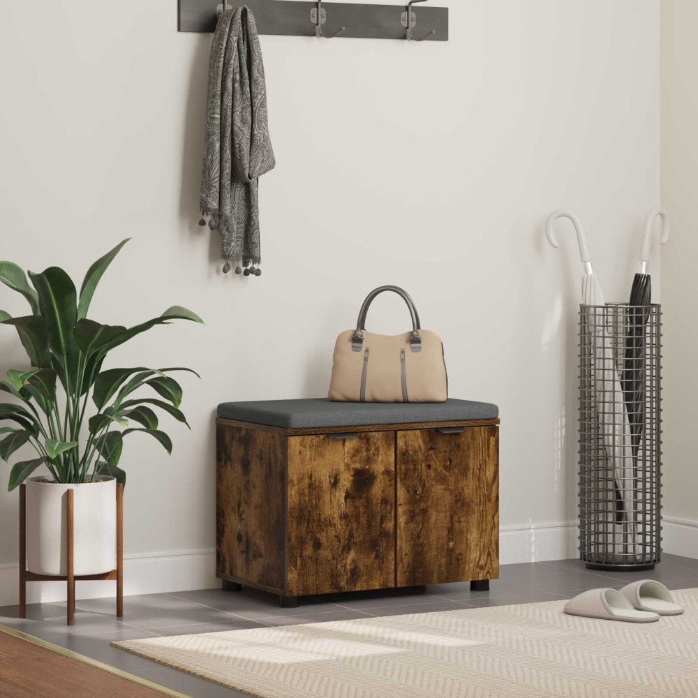 Produktbild för Hallbänk Rökt Ek 60 x 38 x 46 cm Konstruerat Trä och Tyg