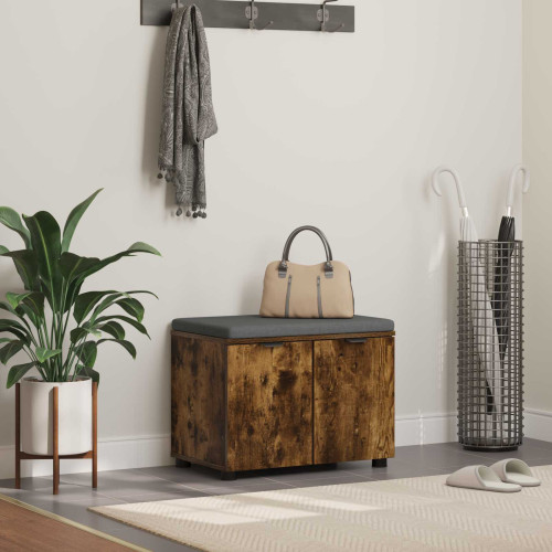 vidaXL Hallbänk Rökt Ek 60 x 38 x 46 cm Konstruerat Trä och Tyg