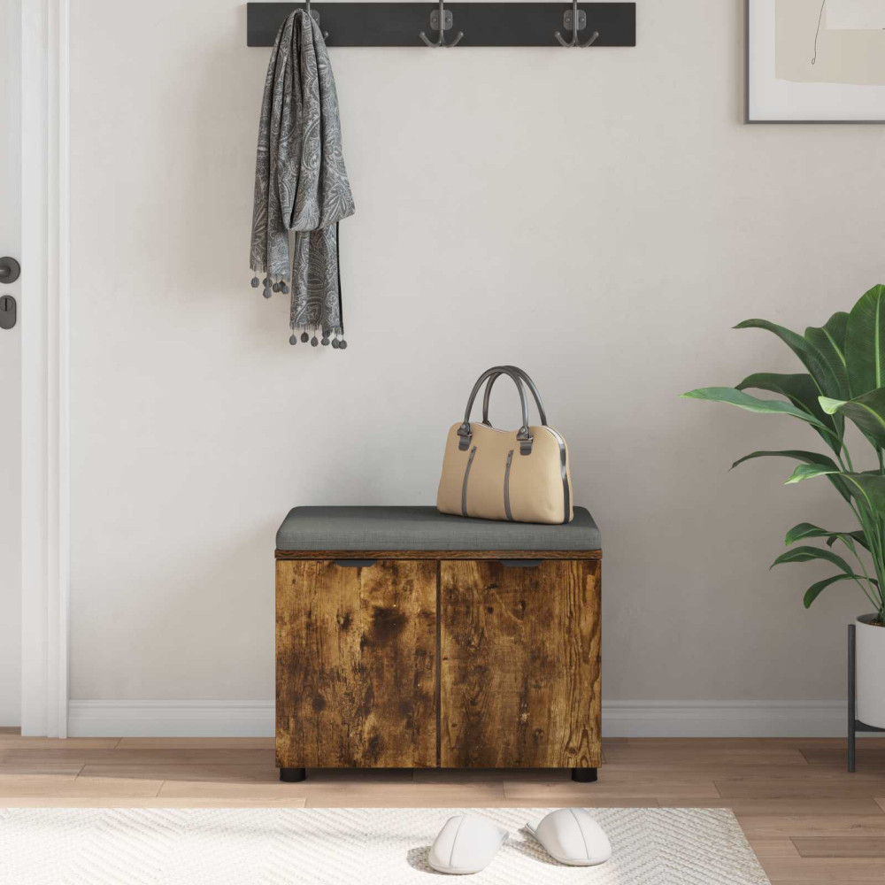 Produktbild för Hallbänk Rökt Ek 60 x 38 x 46 cm Konstruerat Trä och Tyg