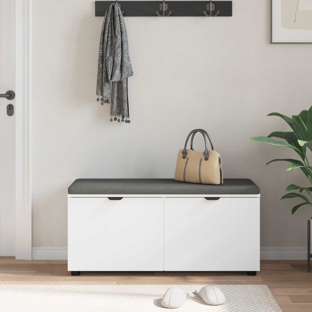 Produktbild för Hallbänk med kudde Vit 100 x 38 x 46 cm Konstruerat Trä och Tyg