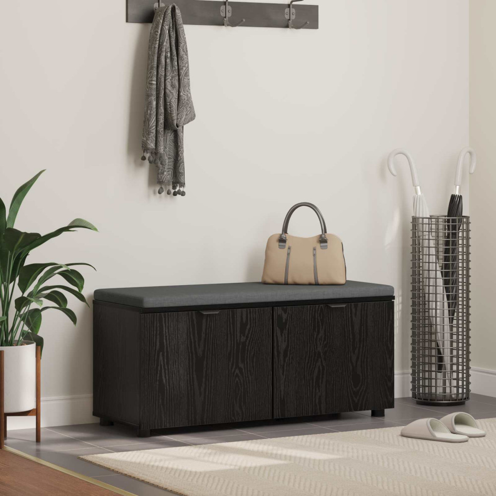 Produktbild för Hallbänk Svart Ek 100 x 38 x 46 cm Konstruerat Trä och Tyg