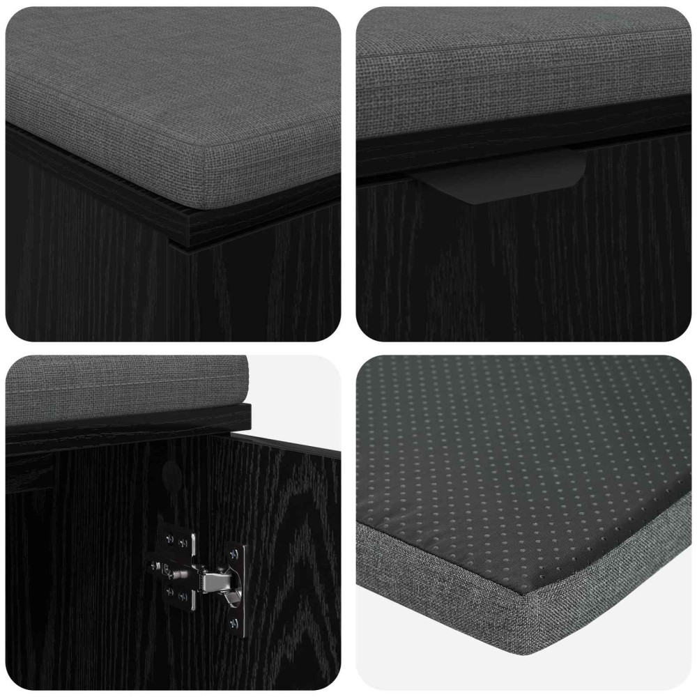 Produktbild för Hallbänk Svart Ek 100 x 38 x 46 cm Konstruerat Trä och Tyg