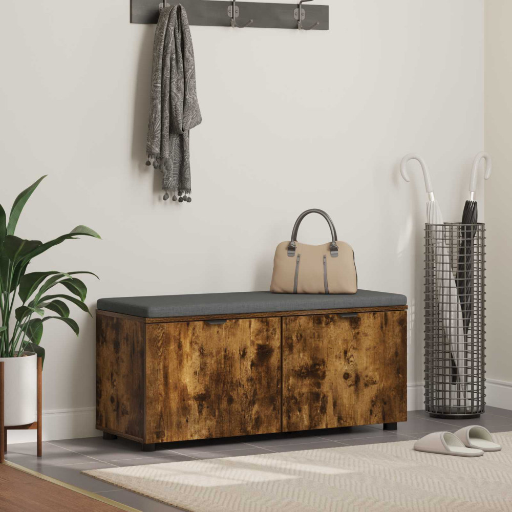 Produktbild för Hallbänk Rökt Ek 100 x 38 x 46 cm Konstruerat Trä och Tyg