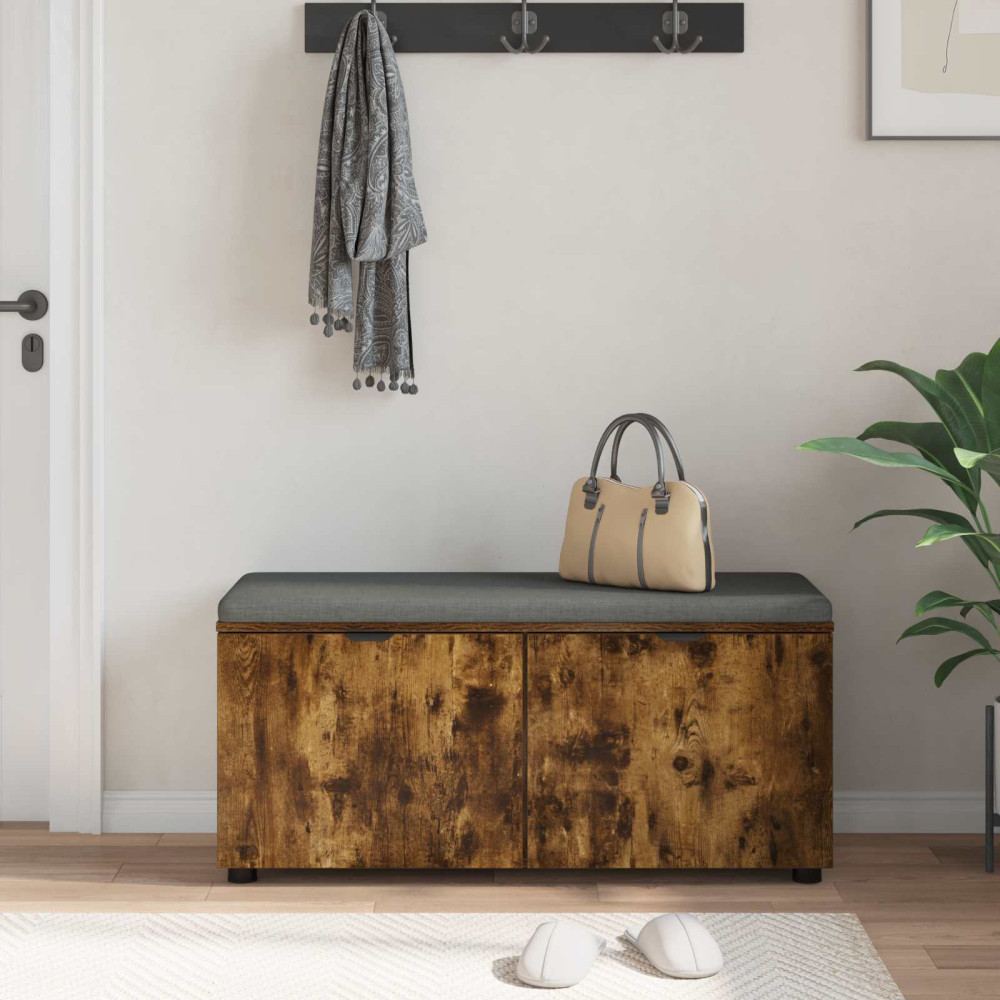Produktbild för Hallbänk Rökt Ek 100 x 38 x 46 cm Konstruerat Trä och Tyg
