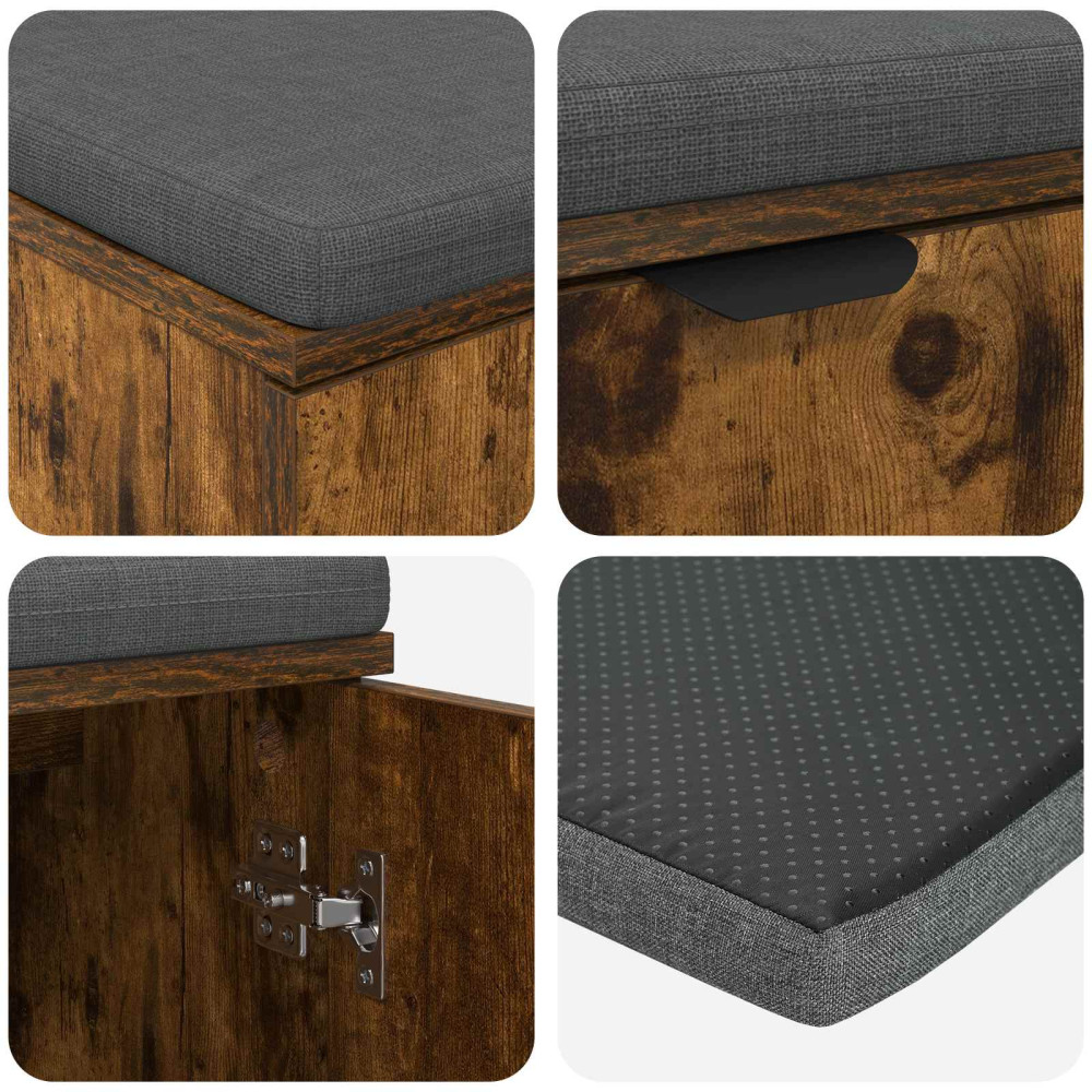 Produktbild för Hallbänk Rökt Ek 100 x 38 x 46 cm Konstruerat Trä och Tyg