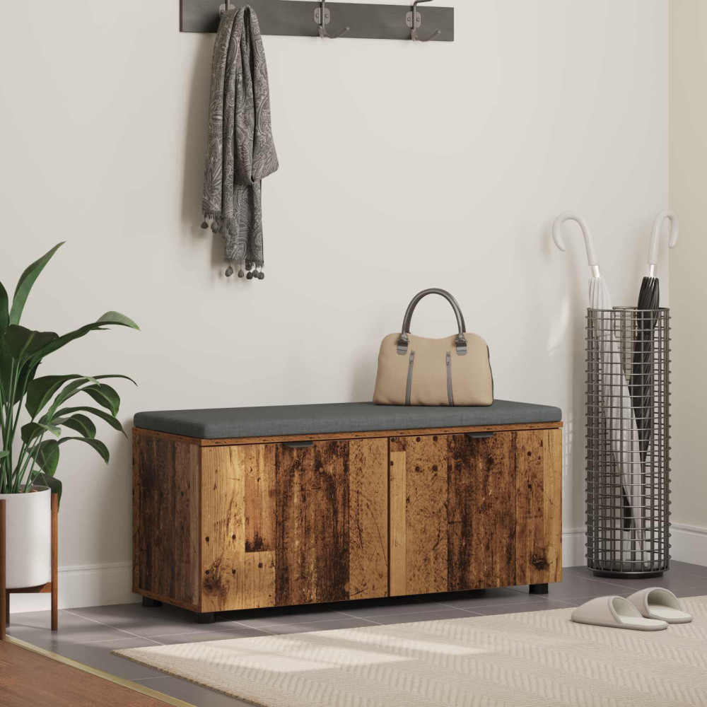 Produktbild för Hallbänk Gammalt trä 100 x 38 x 46 cm Konstruerat Trä och Tyg