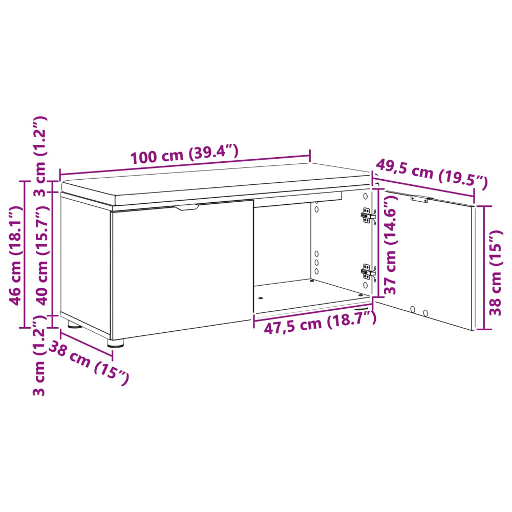 Produktbild för Hallbänk Gammalt trä 100 x 38 x 46 cm Konstruerat Trä och Tyg