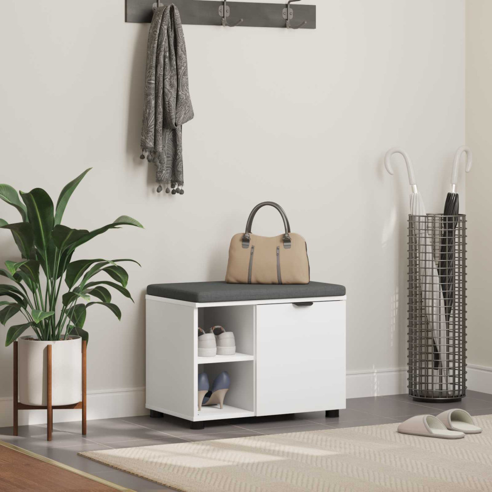 Produktbild för Hallbänk med kudde Vit 60 x 38 x 46 cm Konstruerat Trä och Tyg