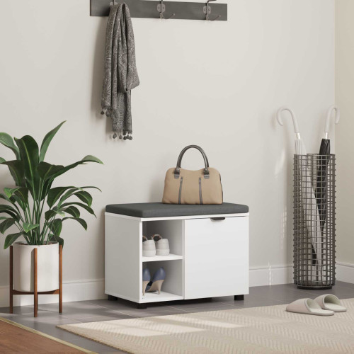 vidaXL Hallbänk med kudde Vit 60 x 38 x 46 cm Konstruerat Trä och Tyg