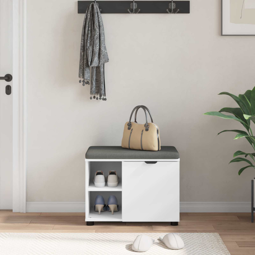 Produktbild för Hallbänk med kudde Vit 60 x 38 x 46 cm Konstruerat Trä och Tyg