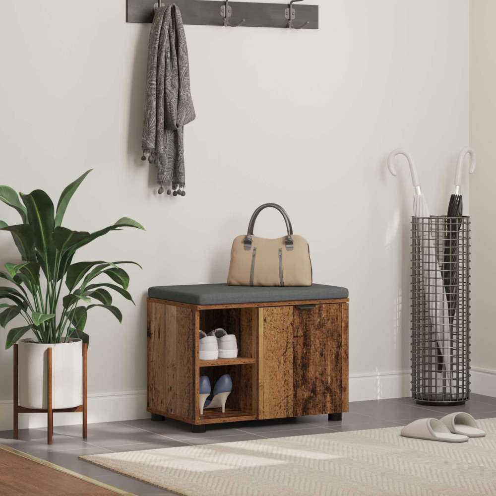 Produktbild för Hallbänk Gammalt trä 60 x 38 x 46 cm Konstruerat Trä och Tyg