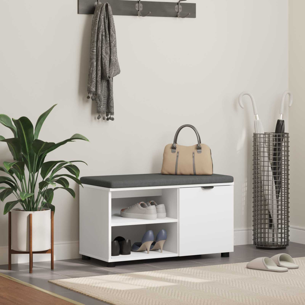 Produktbild för Hallbänk med kudde Vit 80 x 38 x 46 cm Konstruerat Trä och Tyg