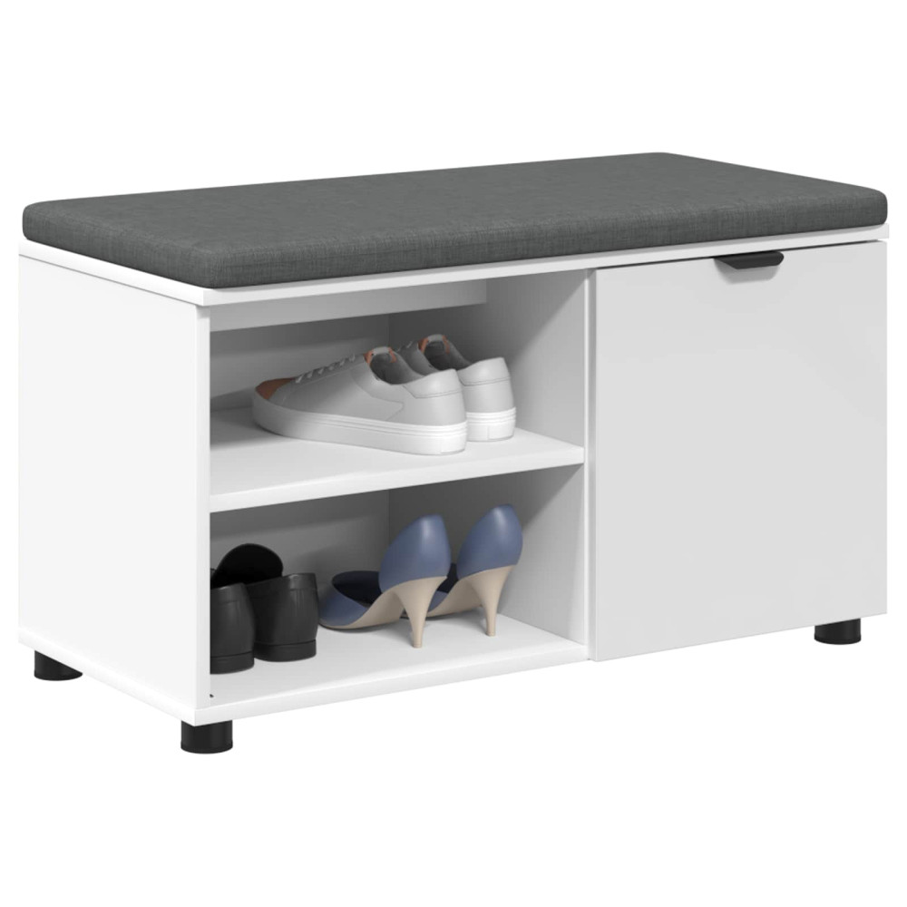 Produktbild för Hallbänk med kudde Vit 80 x 38 x 46 cm Konstruerat Trä och Tyg