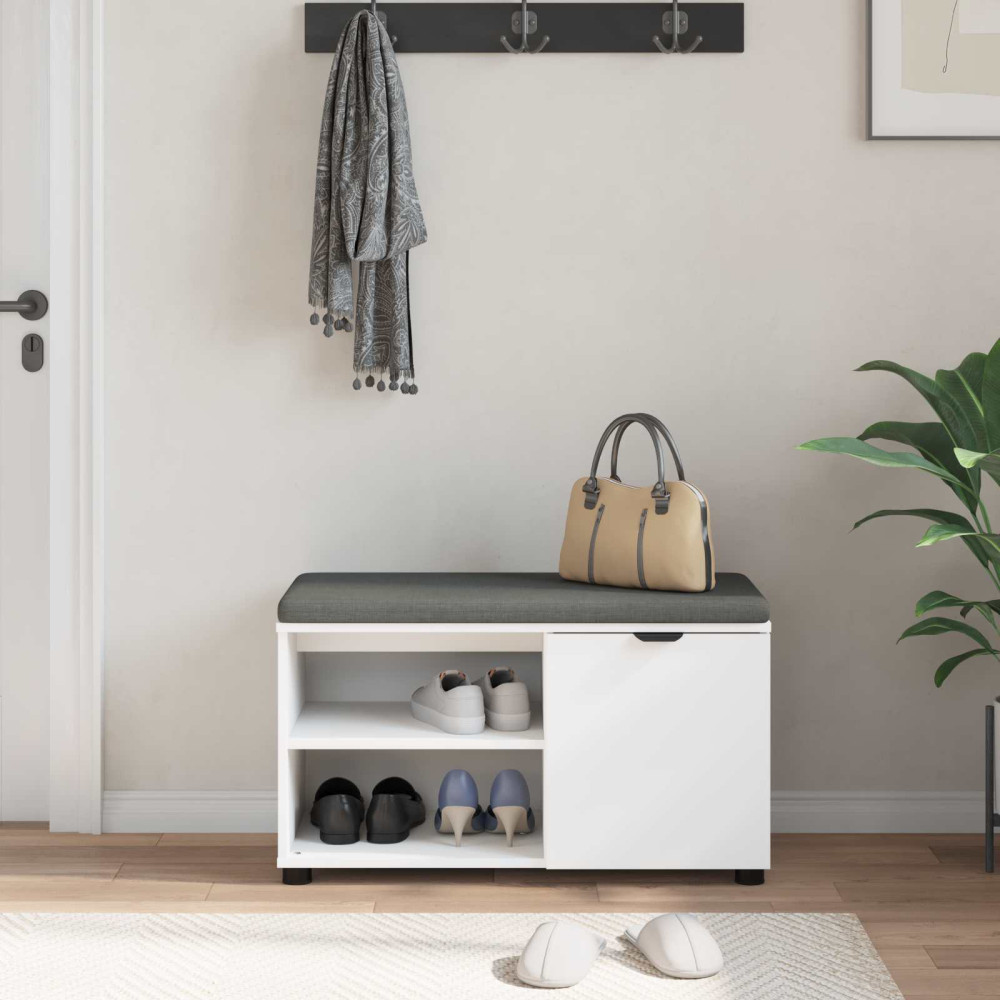 Produktbild för Hallbänk med kudde Vit 80 x 38 x 46 cm Konstruerat Trä och Tyg
