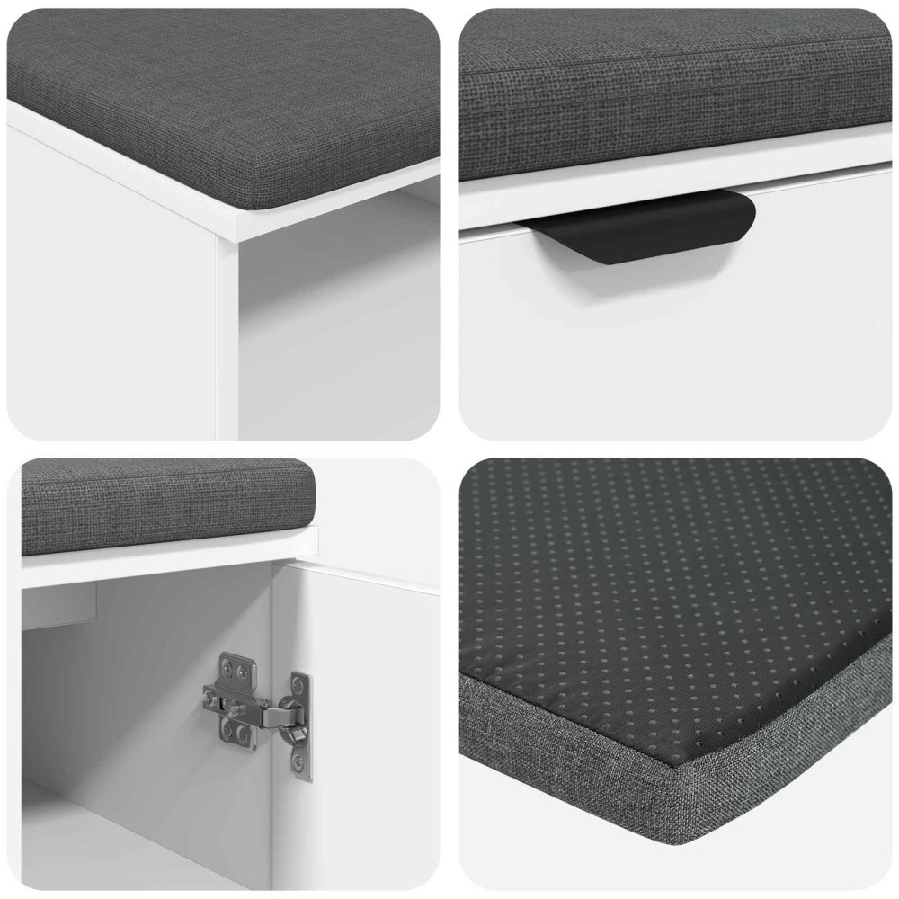 Produktbild för Hallbänk med kudde Vit 80 x 38 x 46 cm Konstruerat Trä och Tyg
