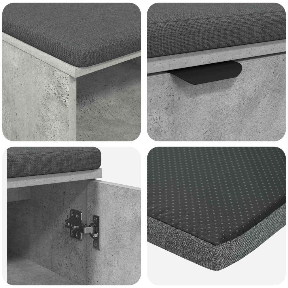 Produktbild för Hallbänk BetongGrå 80 x 38 x 46 cm Konstruerat Trä och Tyg