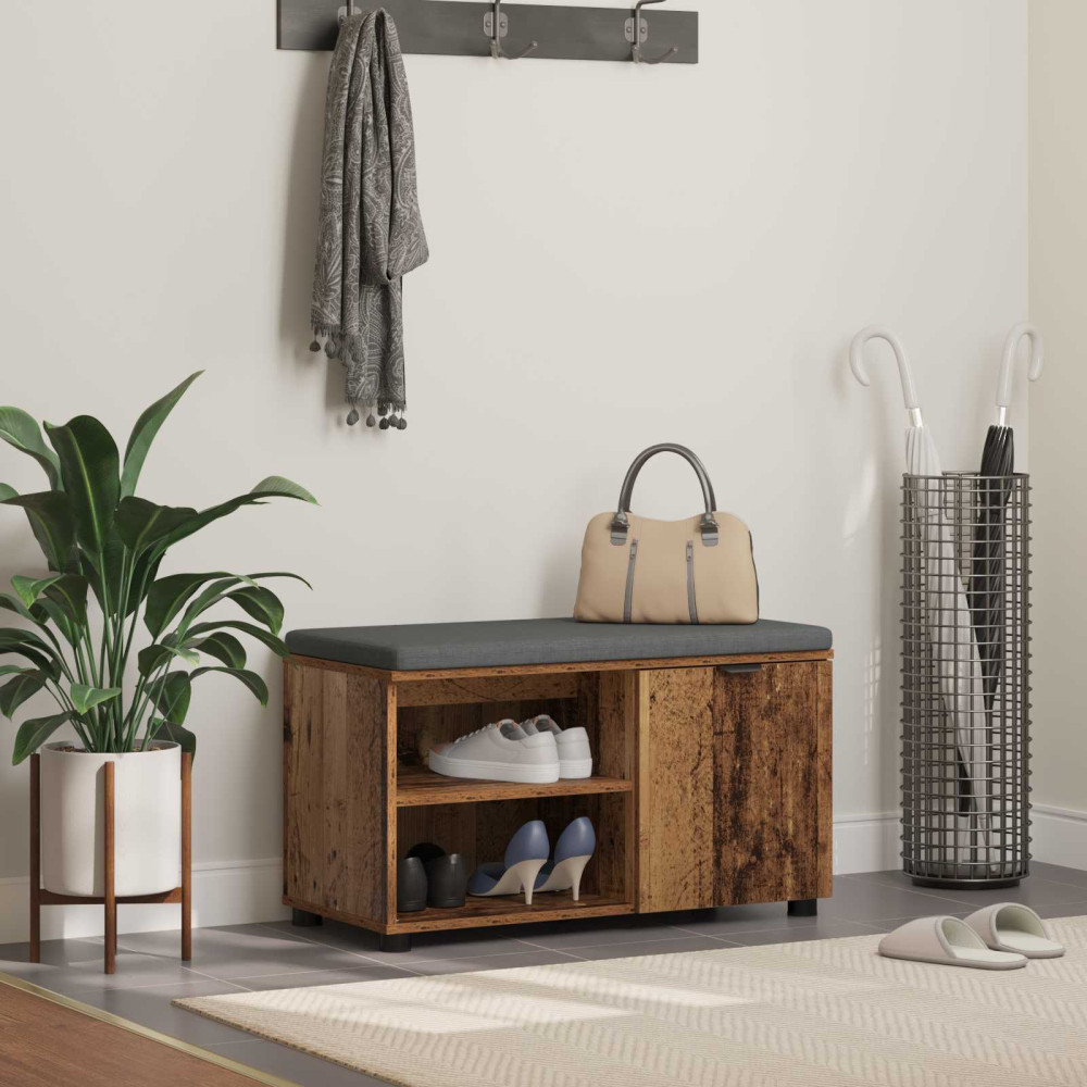 Produktbild för Hallbänk Gammalt trä 80 x 38 x 46 cm Konstruerat Trä och Tyg
