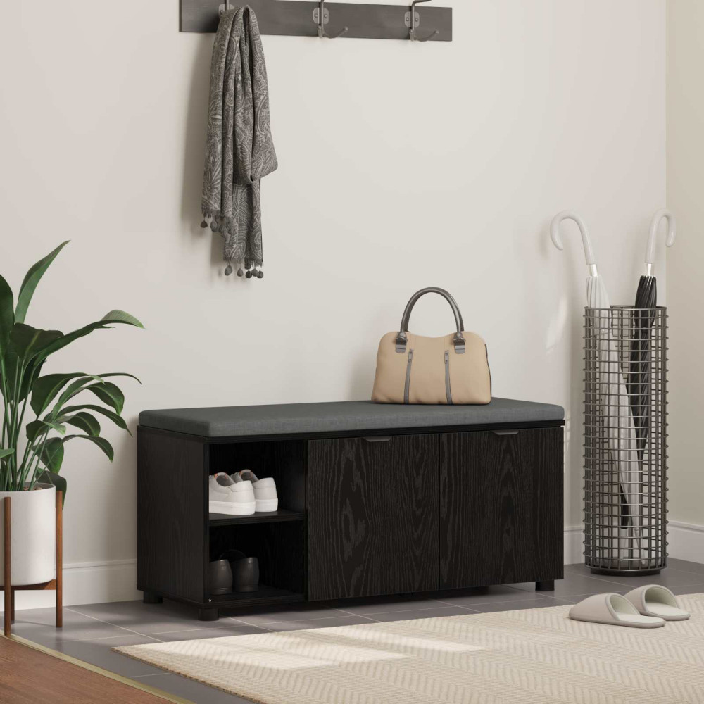 Produktbild för Hallbänk Svart Ek 100 x 38 x 46 cm Konstruerat Trä och Tyg