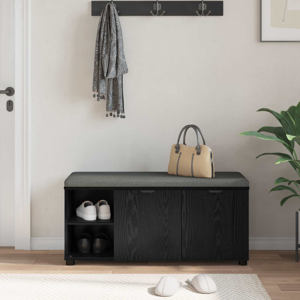 Produktbild för Hallbänk Svart Ek 100 x 38 x 46 cm Konstruerat Trä och Tyg