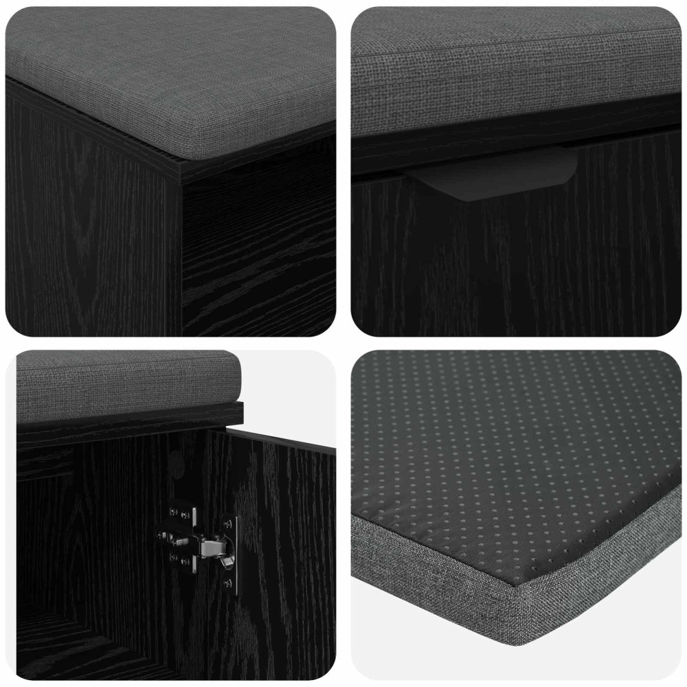 Produktbild för Hallbänk Svart Ek 100 x 38 x 46 cm Konstruerat Trä och Tyg
