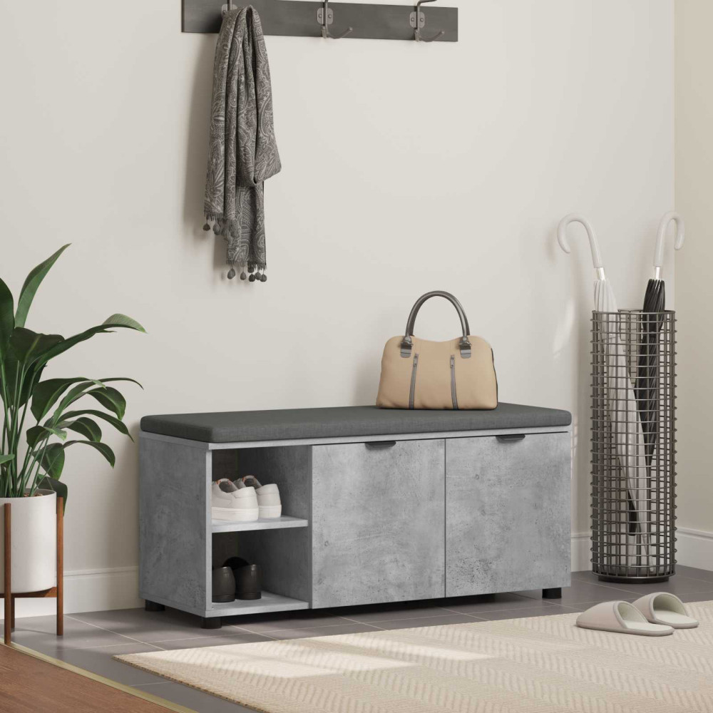 Produktbild för Hallbänk BetongGrå 100 x 38 x 46 cm Konstruerat Trä och Tyg