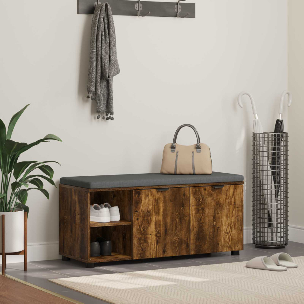 Produktbild för Hallbänk Rökt Ek 100 x 38 x 46 cm Konstruerat Trä och Tyg