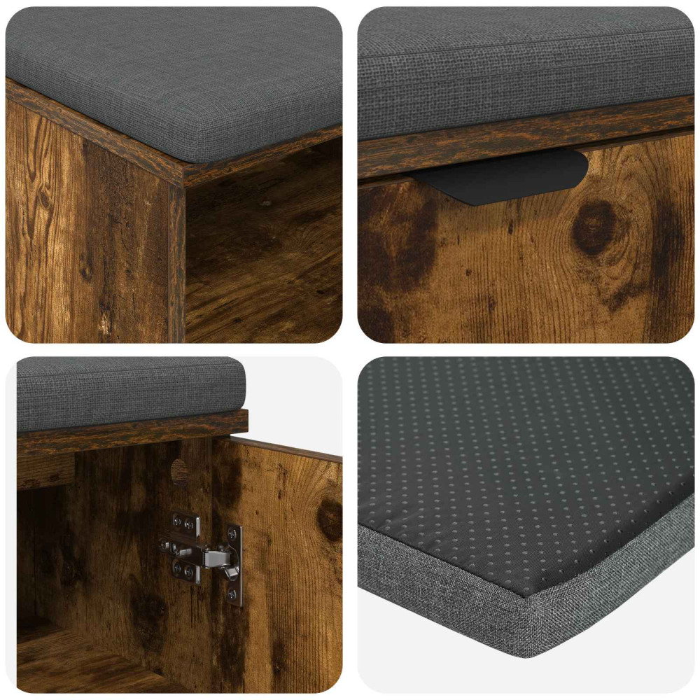 Produktbild för Hallbänk Rökt Ek 100 x 38 x 46 cm Konstruerat Trä och Tyg