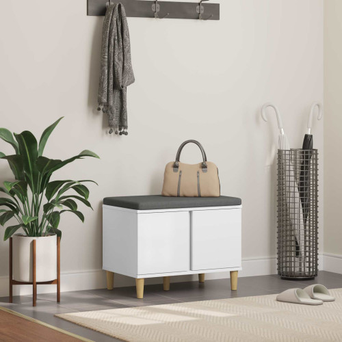 vidaXL Hallbänk med kudde Vit 60 x 38 x 46 cm Konstruerat Trä och Tyg