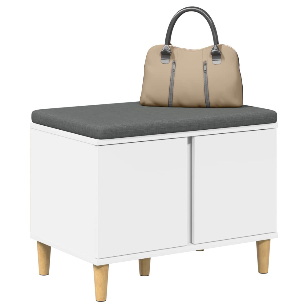 Produktbild för Hallbänk med kudde Vit 60 x 38 x 46 cm Konstruerat Trä och Tyg