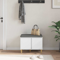 Produktbild för Hallbänk med kudde Vit 60 x 38 x 46 cm Konstruerat Trä och Tyg