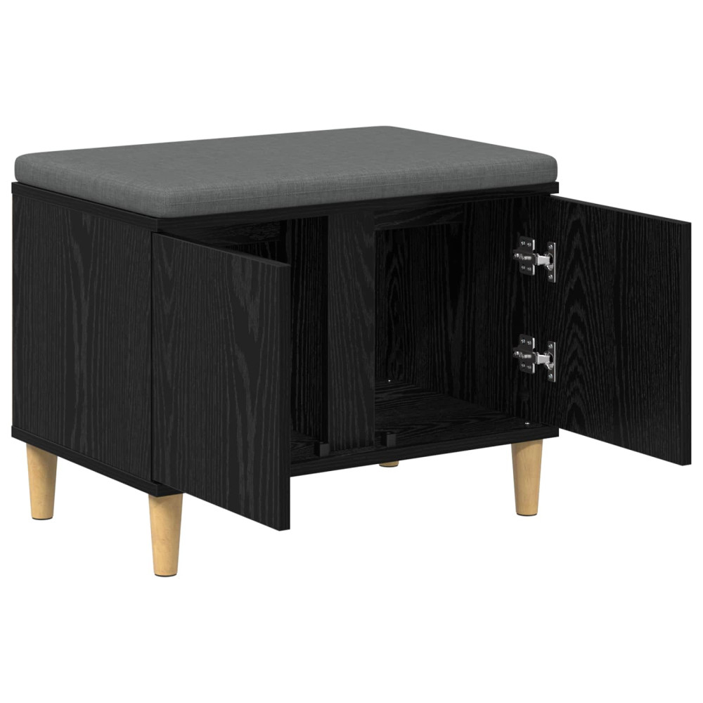 Produktbild för Hallbänk Svart Ek 60 x 38 x 46 cm Konstruerat Trä och Tyg