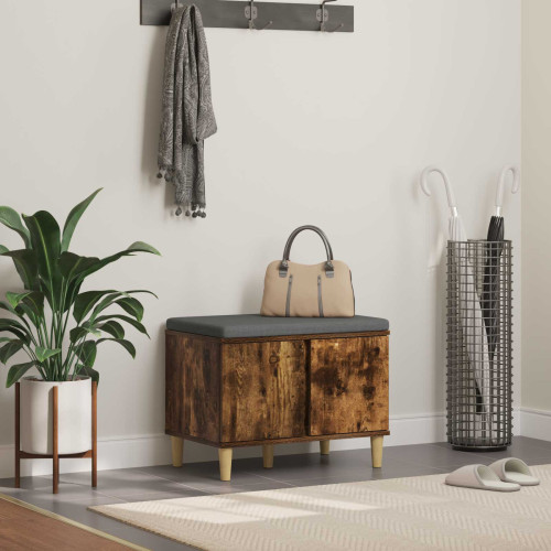vidaXL Hallbänk Rökt Ek 60 x 38 x 46 cm Konstruerat Trä och Tyg