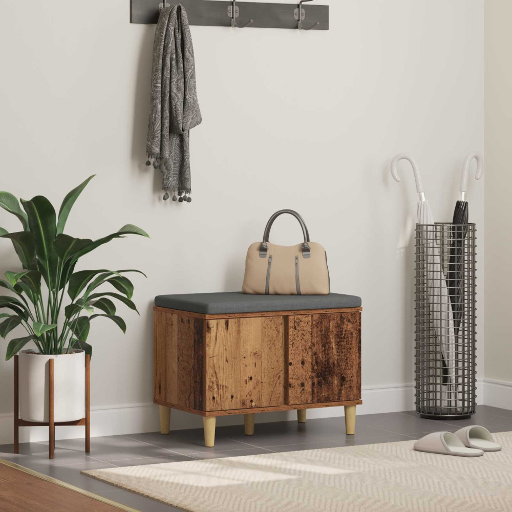 Produktbild för Hallbänk Gammalt trä 60 x 38 x 46 cm Konstruerat Trä och Tyg