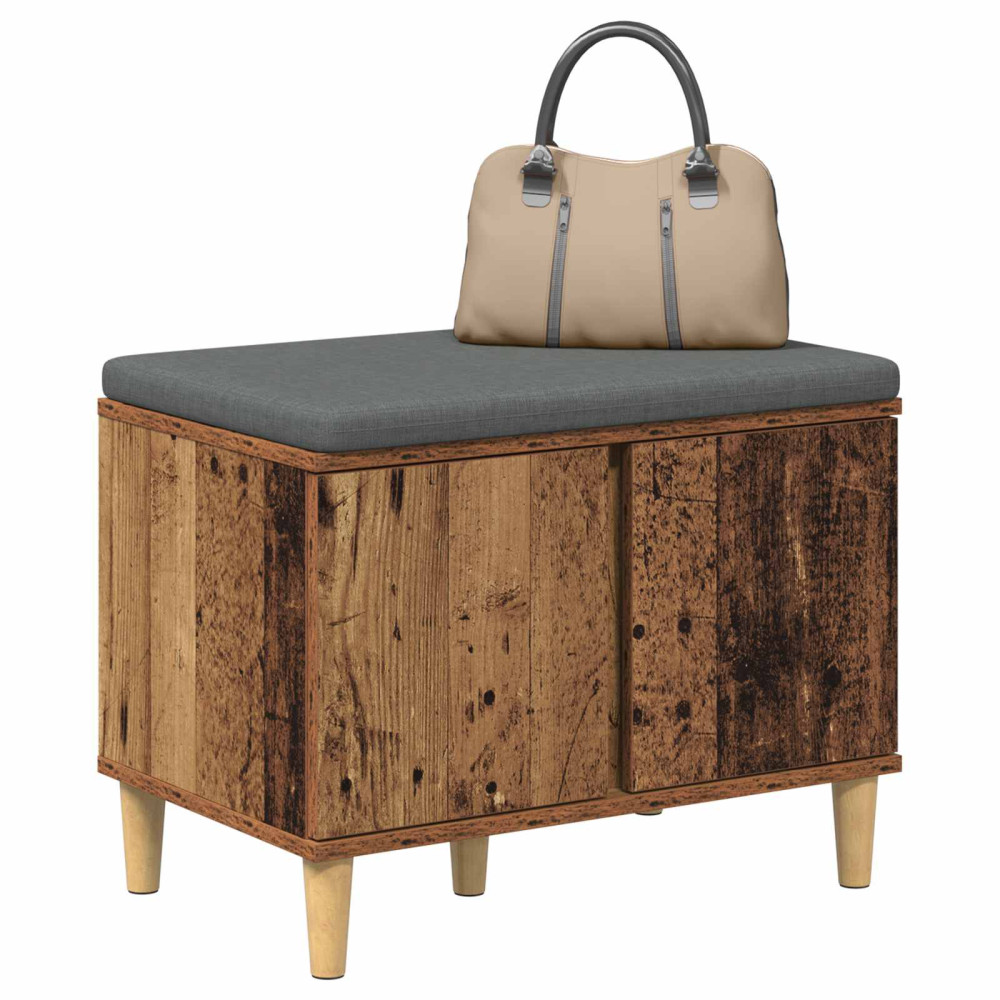 Produktbild för Hallbänk Gammalt trä 60 x 38 x 46 cm Konstruerat Trä och Tyg